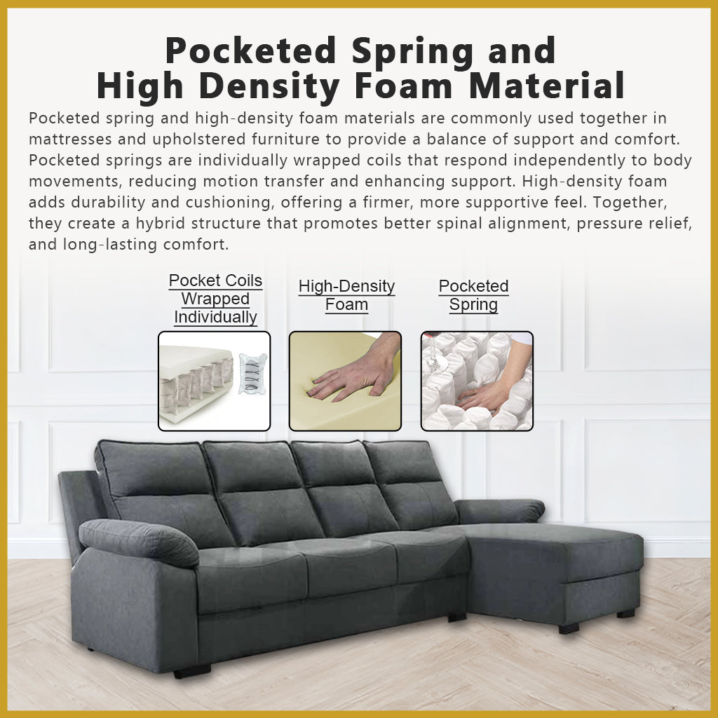 Rehan 4 Seater High Back L-Shaped Sofa in 47 Colour - w/ Pet Friendly Fabric/Leather