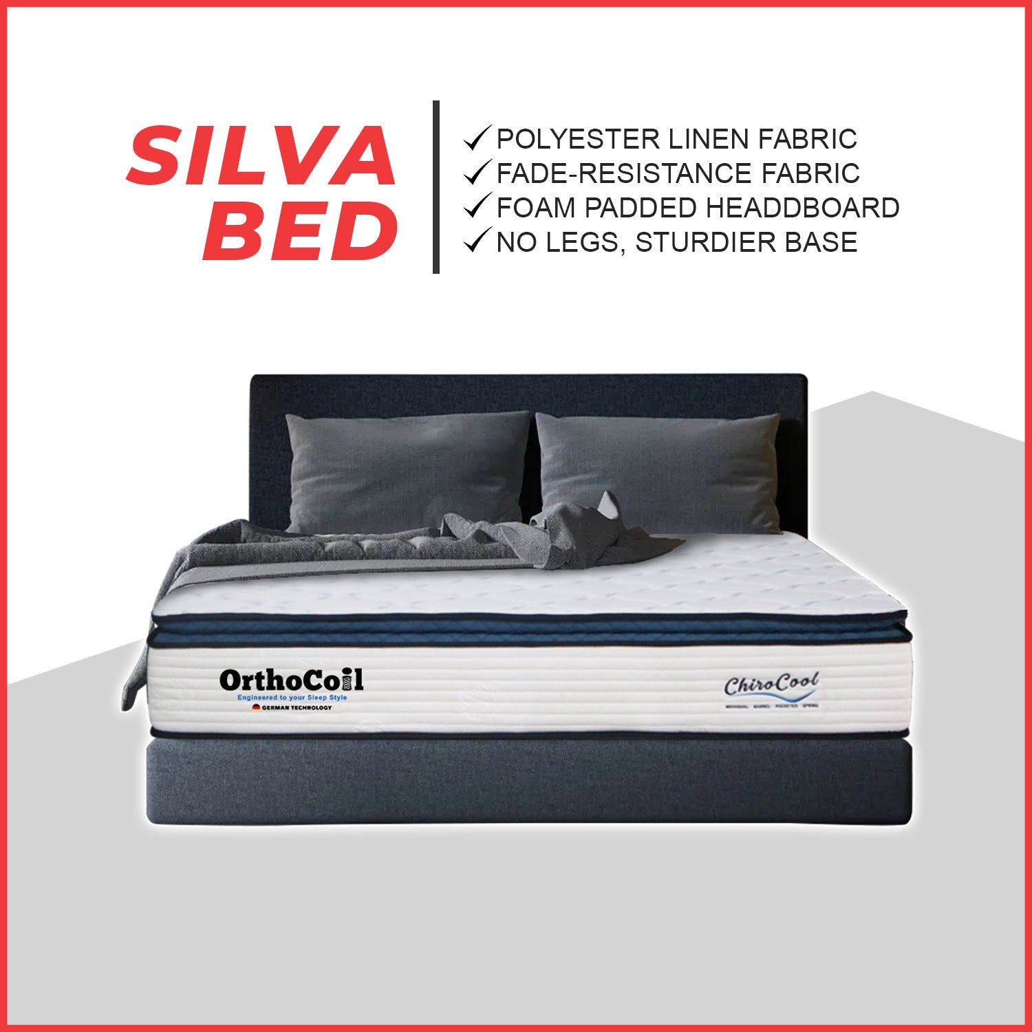 OrthoCoil Silva Divan Platform Bed Frame  - With Mattress Add-On Option - All Sizes Available