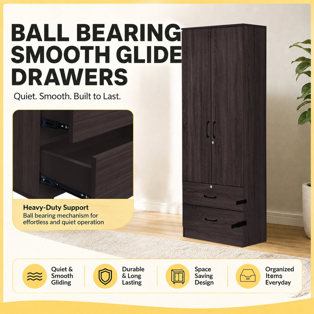 Munich Series CARB-P2 Certified Board 2-Door Shelf Wardrobe Soft Closing with TOP Cabinet Add On in 3 Colours