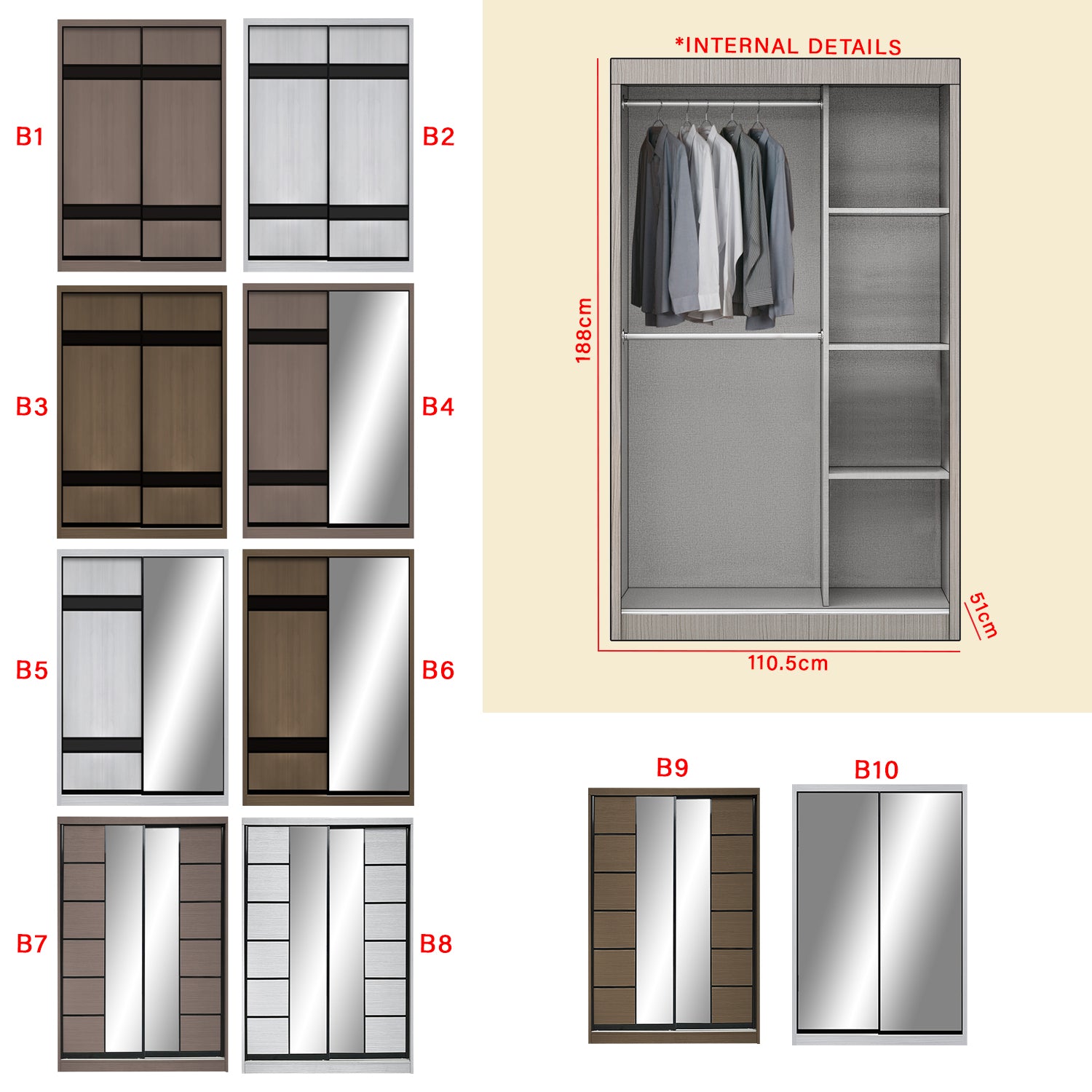 Frankfurt Series 4FT 2-Door Sliding Door Wardrobe in 50 Models Available