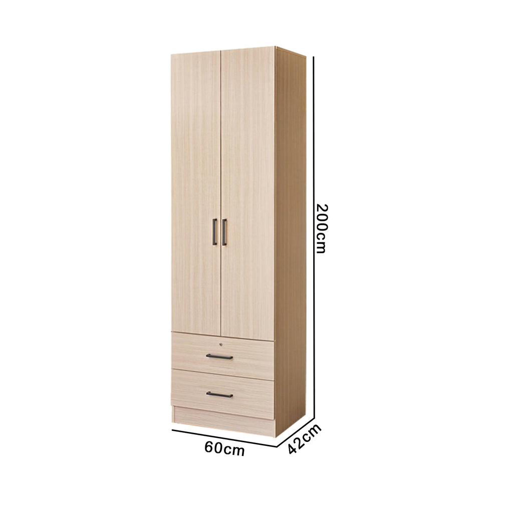 Kafka Series 2 Door Soft Closing Wardrobe Fully Laminated Back Panel in 6 Colours