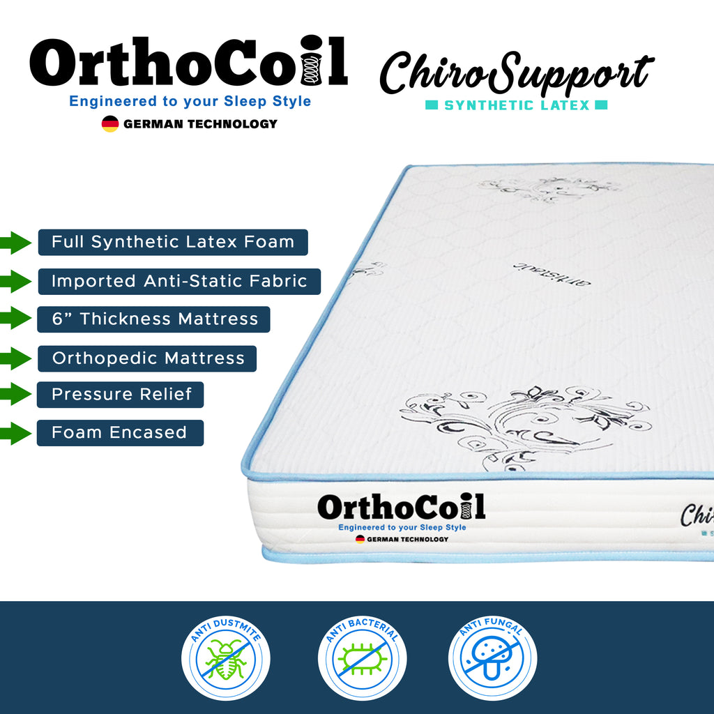ORTHOCOIL CHIRO SUPPORT 6" Mattress - Full Synthetic Latex w/ Anti-Static Fabric