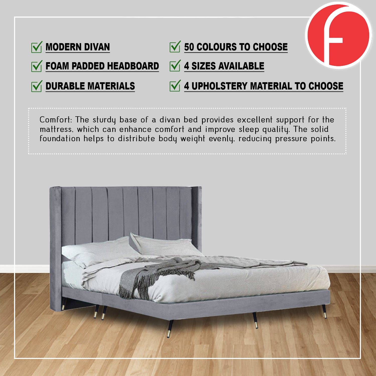 Enoch Divan Bed Frame with Mattress - PetFriendly Scratch Resistant Option / All Sizes