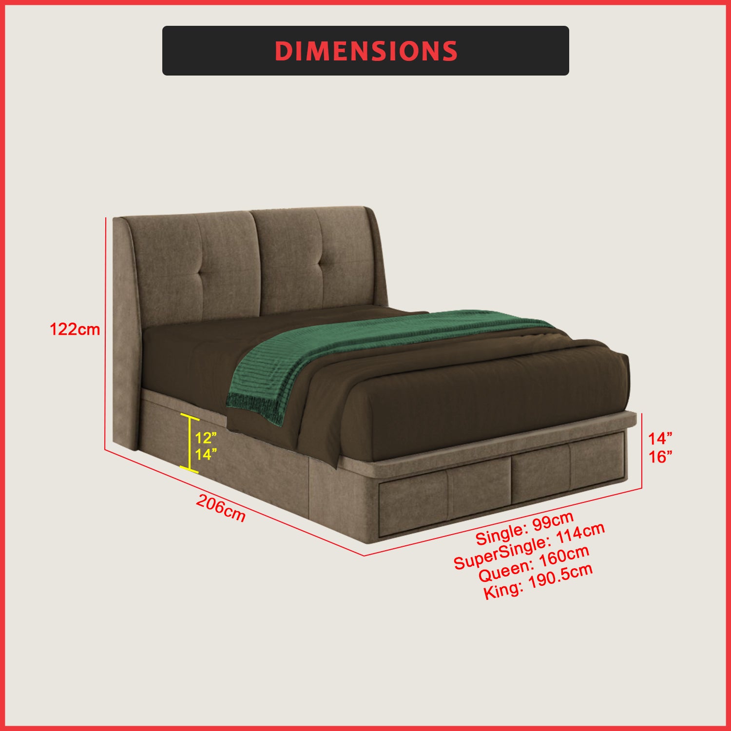 Mula SBD 14"/16" Depth Storage Bedframe w/ Drawers PetFriendly- w/ Mattress Option