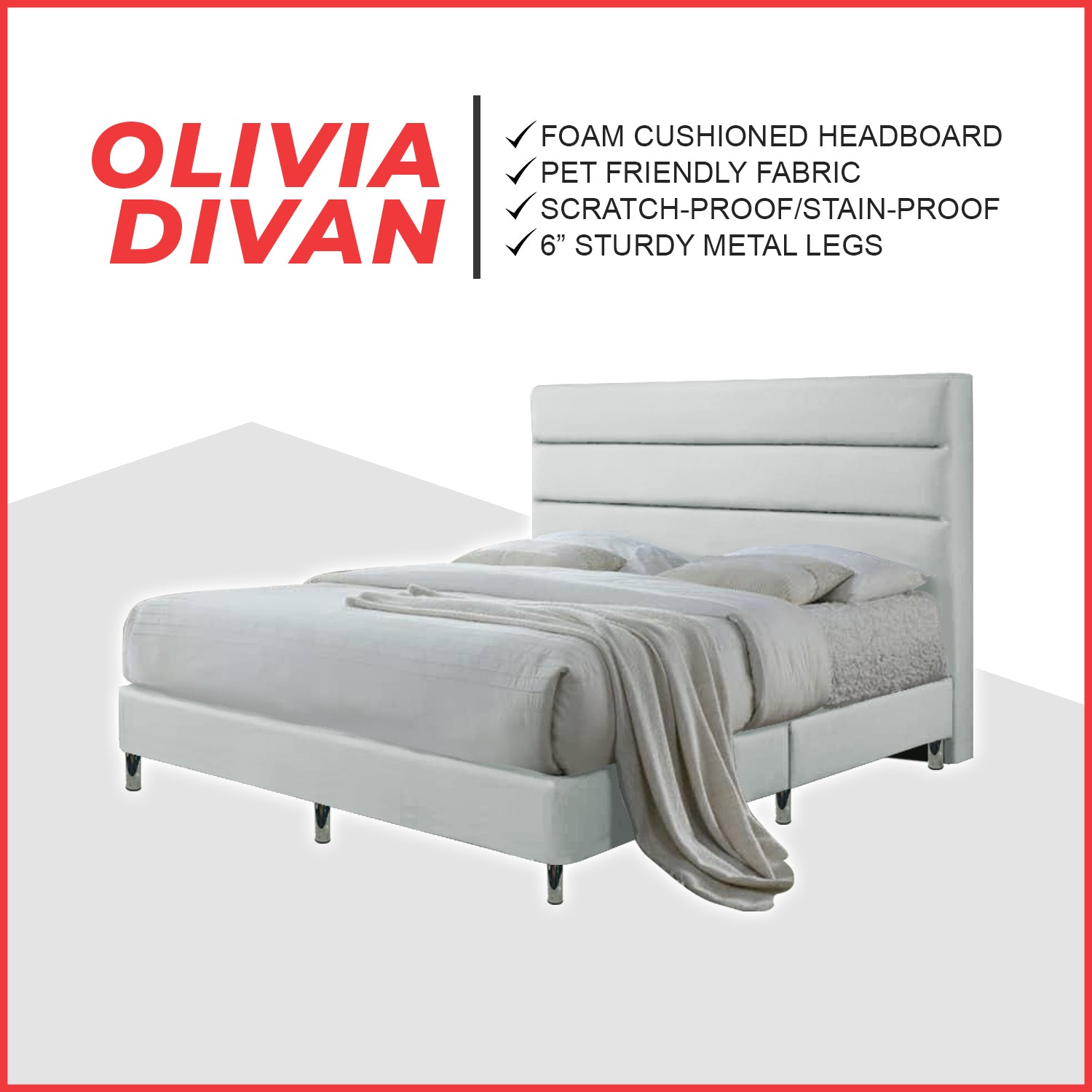 OrthoCoil Olivia Bedframe Pet-Friendly Scratch-Resistant Fabric With Mattress Add-On Options -All Sizes Available