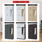 Sabine 3-Door Wardrobe Dresser with Top Combo with Mirror and Drawers in 6 Colours