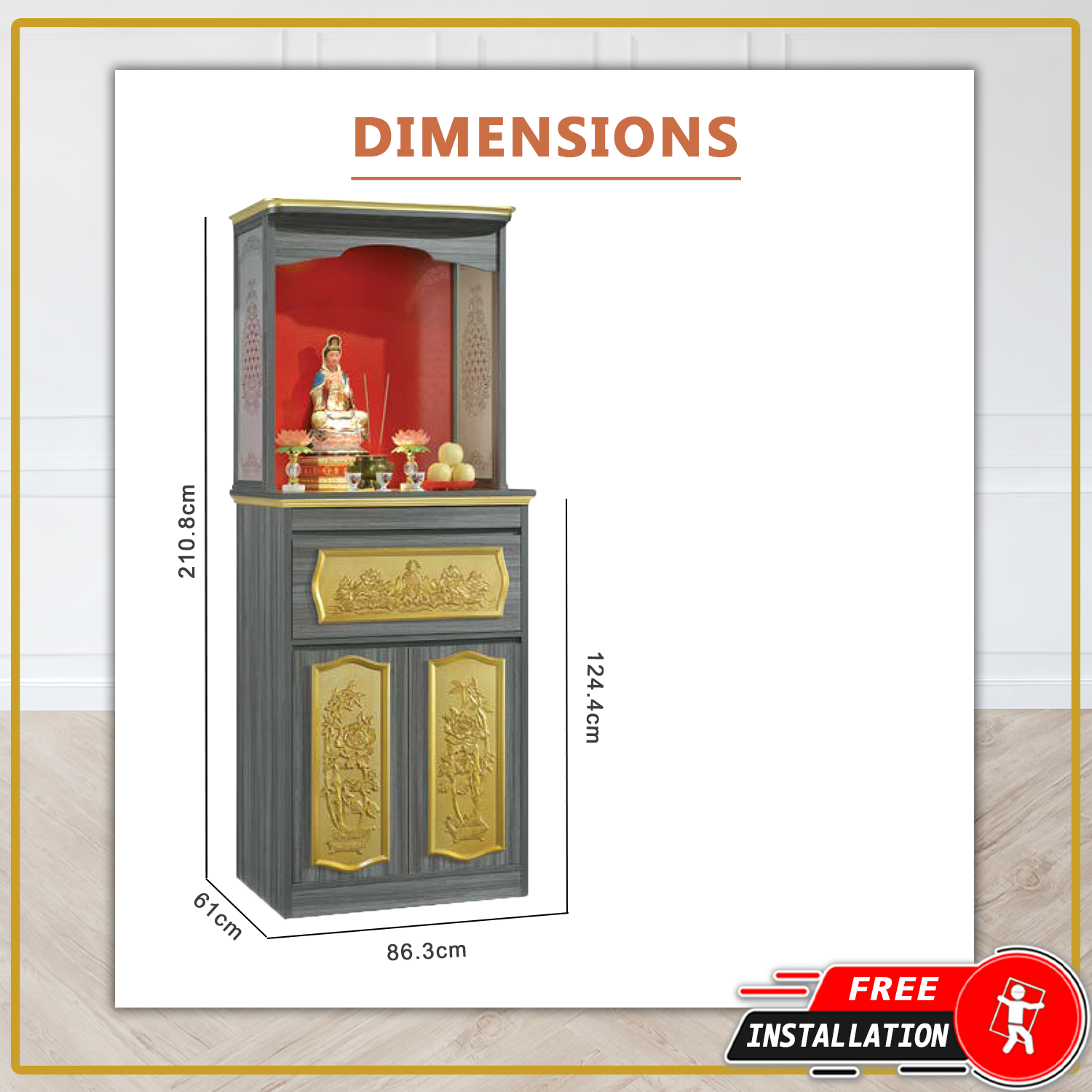 Jace Oriental Altar Table with Top Altar Cabinet Fire Resistant Altar Cabinet