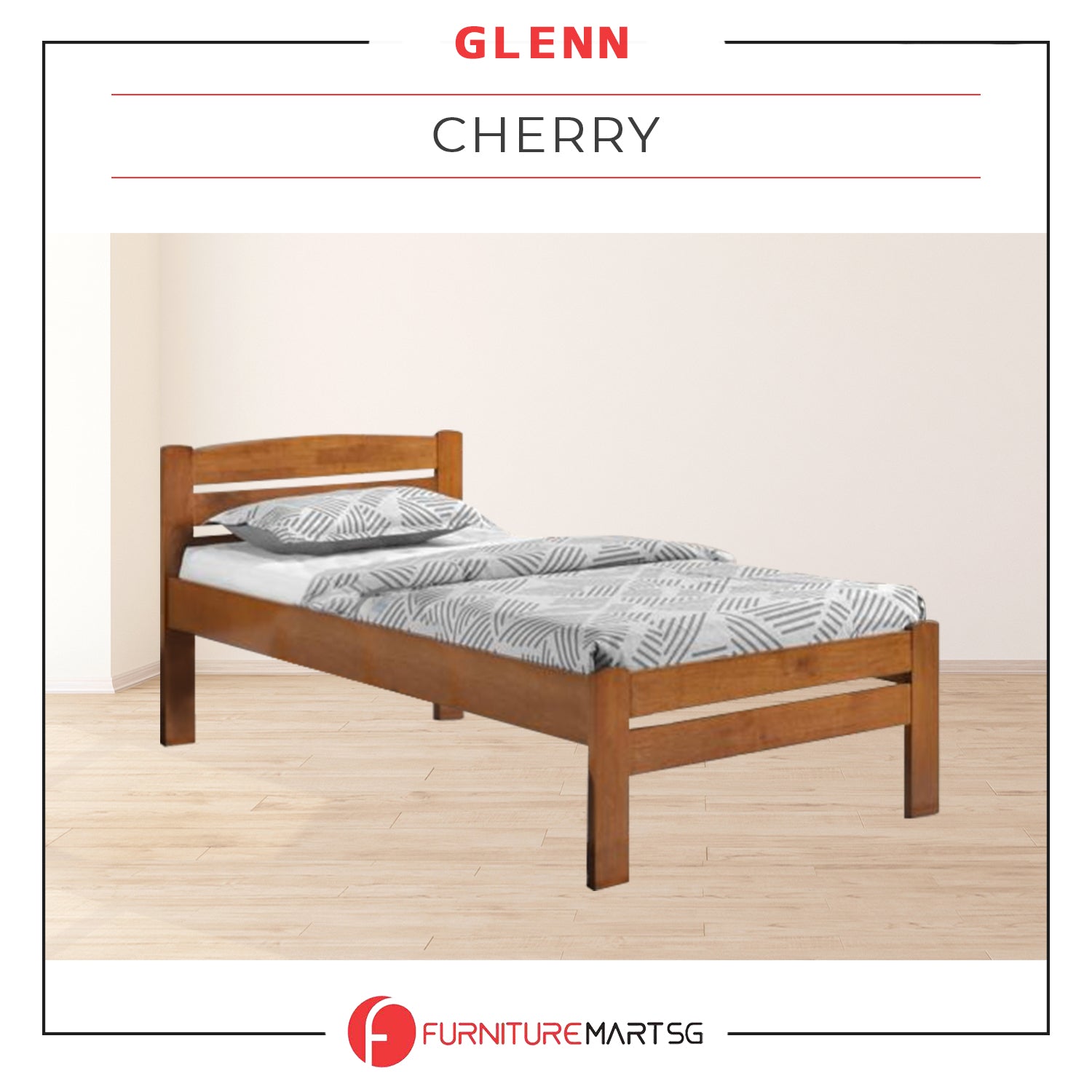 Glenn Single Size Solid Rubberwood Bed Frame Flat Plywood Base w/ Mattress Option