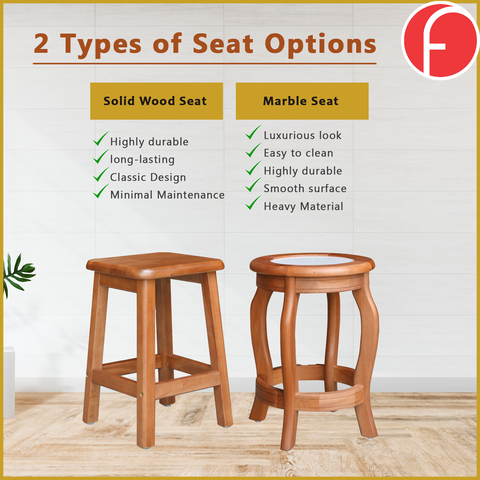 Image of Mateo Dining Set Round Table & Stools 1+4 in Solid Wood Natural Marble Top Cherry/Walnut