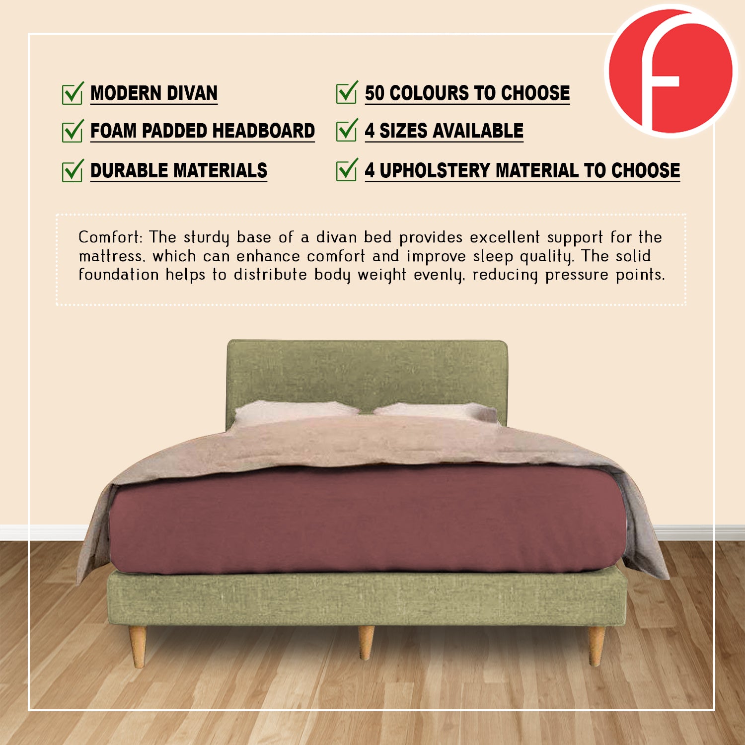Connor Divan Bed Frame with Mattress - PetFriendly Option / All Sizes