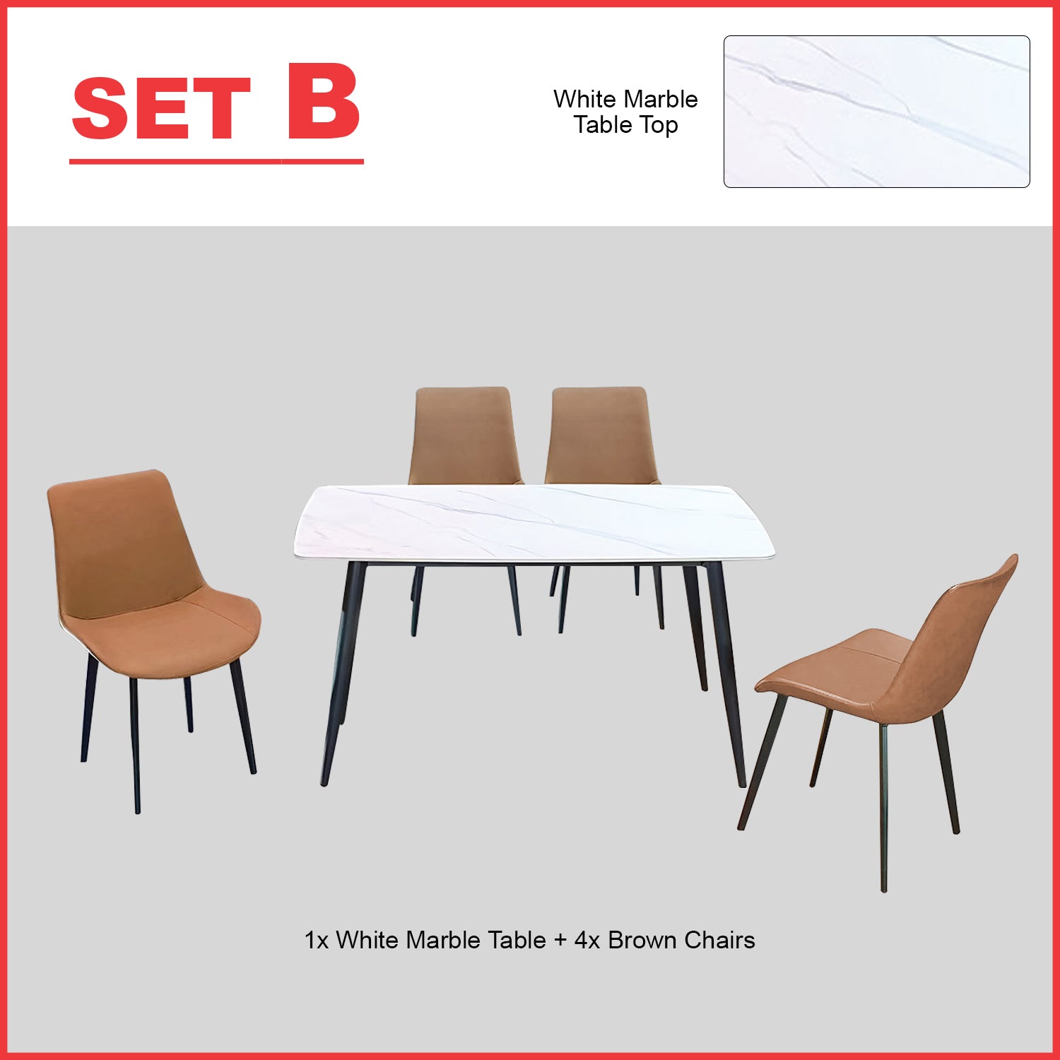 Kaye 1 Table +  4 Chairs Dining Set-  Marble-like Top Dining Table