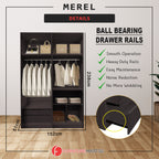 Merel 4-Doors Wardrobe with Internal Drawers and Top Cabinet in 3 Colours
