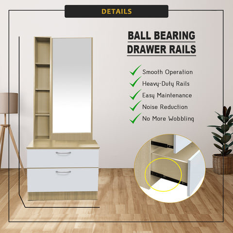 Image of Sirius Dressing Table With Free Stool Laminated Smooth Gliding Drawer In 6 Colours