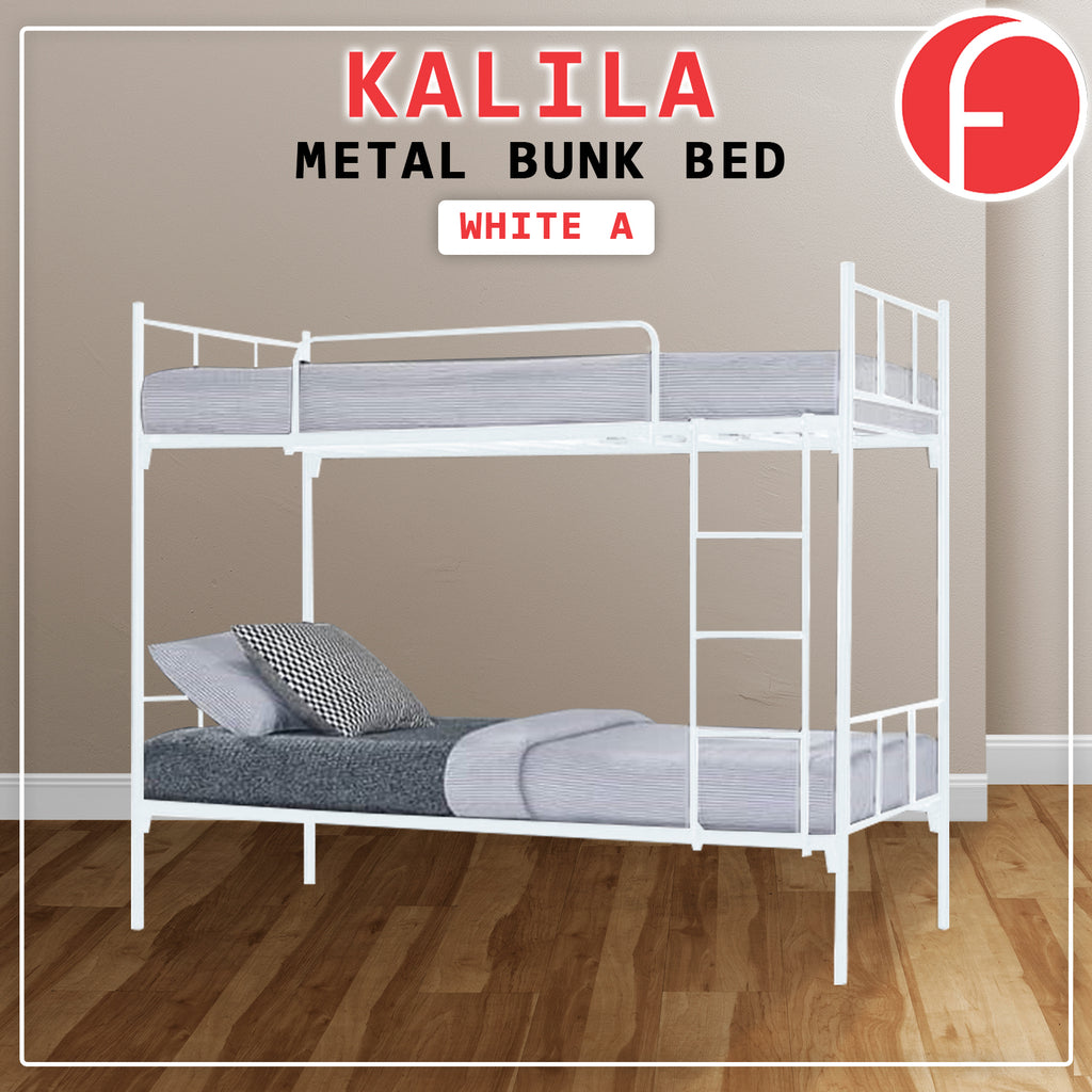Kalila Metal Double Decker Bed Frame With Mattress Package In Black & White Color