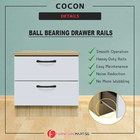 Image of Cocon Premium Bedside Table 2-Drawer Full Laminated Back Panel in 6 Colours