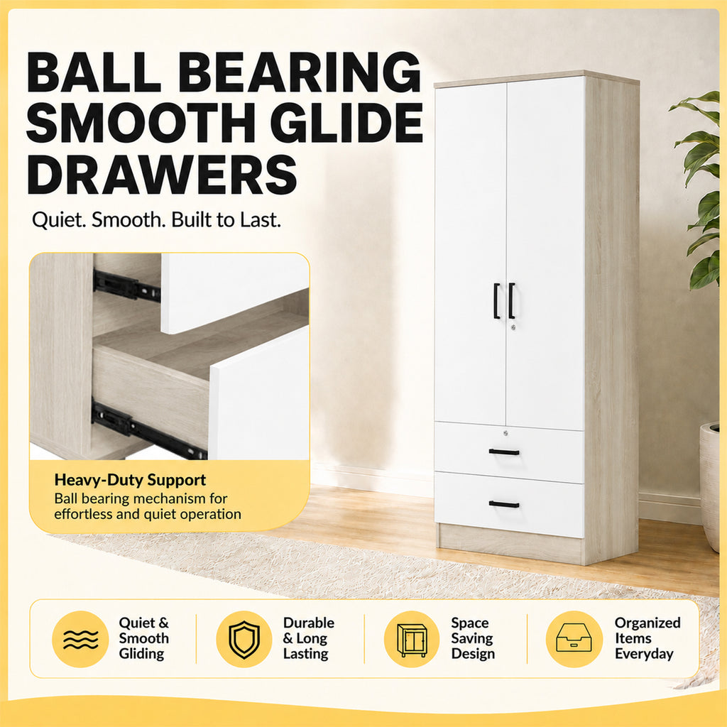 Poland Series CARB-P2 Certified Board 4 Door Tall Wardrobe with Top Cabinet in Ivory & White Colour