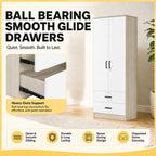 Poland Series CARB-P2 Certified Board 4 Door Tall Wardrobe with Top Cabinet in Ivory & White Colour