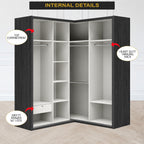 Calvi Sliding Door Corner Wardrobe with Black Glass Door & Internal Drawer w/ Lock