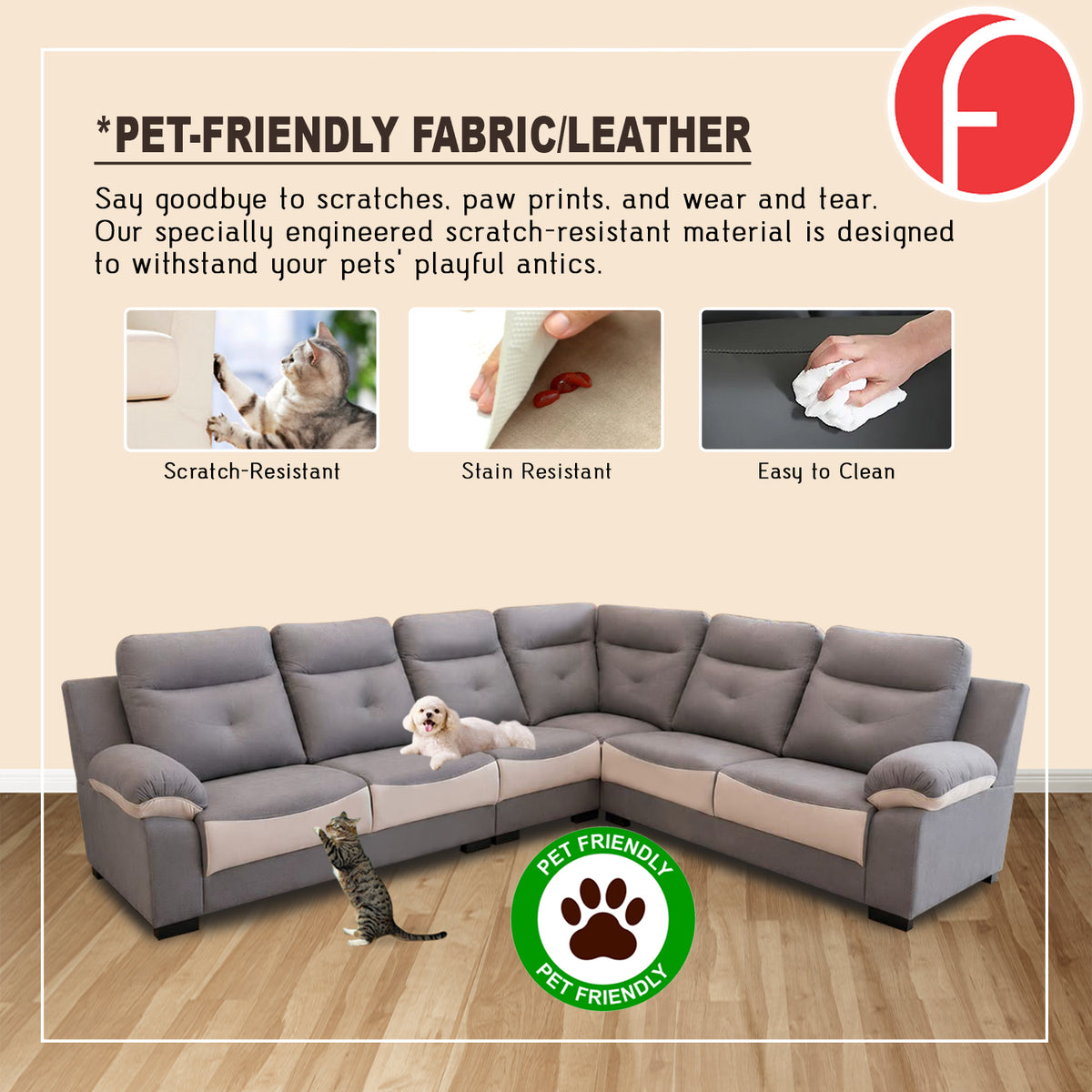 Lowen 5-Seater L-Shaped Corner Sofa with Pet-Friendly Fabric Scratch & Claw-Resistant