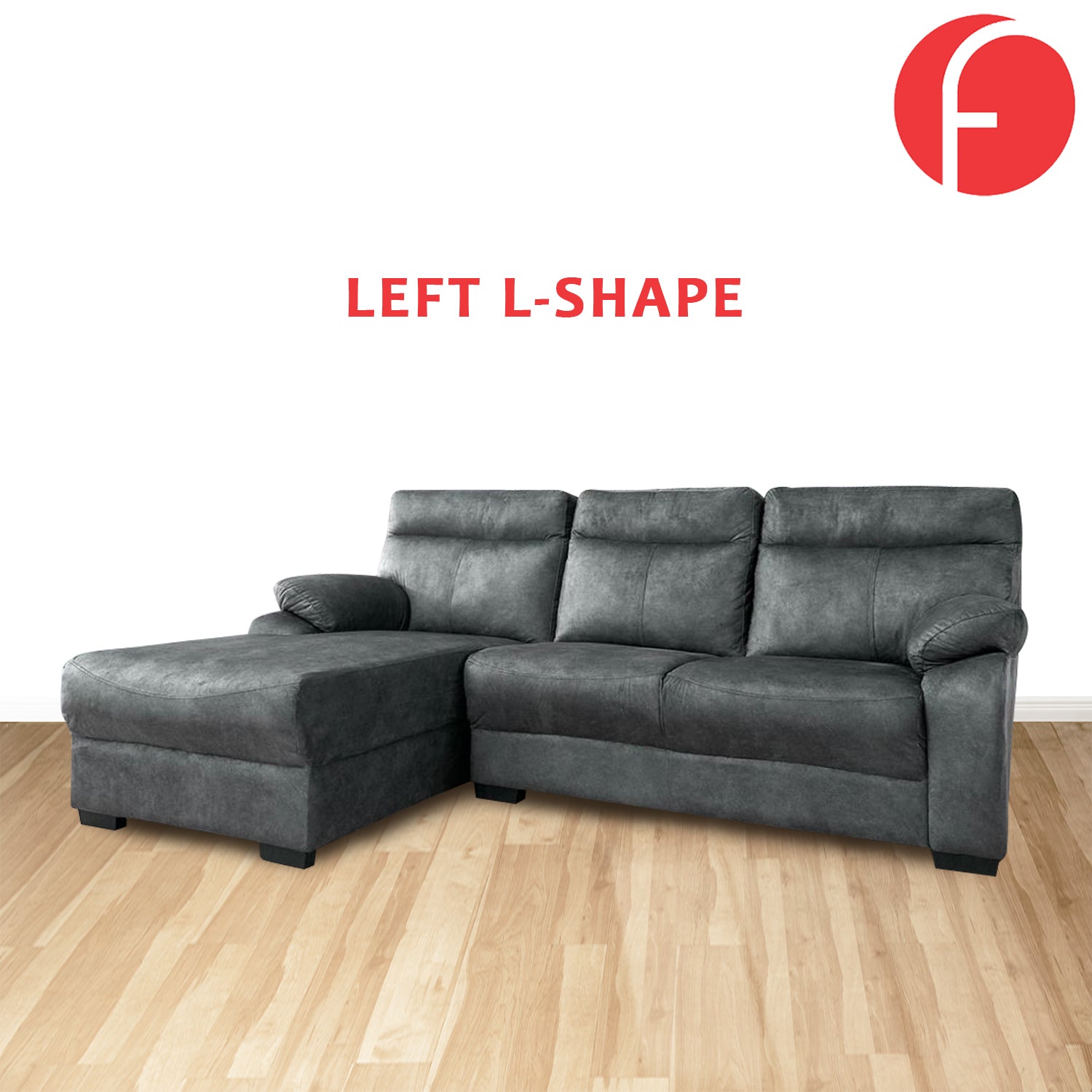 Janza Charcoal Fabric 1/2/3-Seater Left/Right L-Shaped Sofa in Charcoal Colour