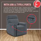 Relazo Single Electric Swivel Recliner Sofa w/ USB Type-C Charging Port PetFriendly (Model B)