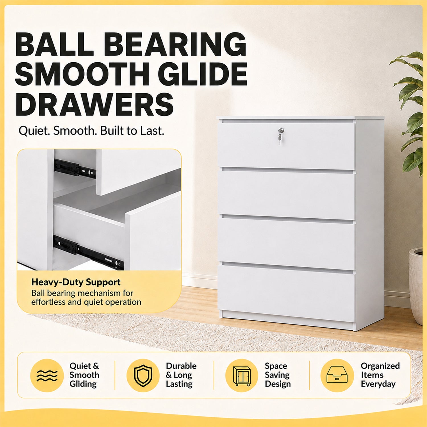 Ganon 3/4 Premium Chest of Drawers CARB-P2 Certified Board Full Laminated Back Panel