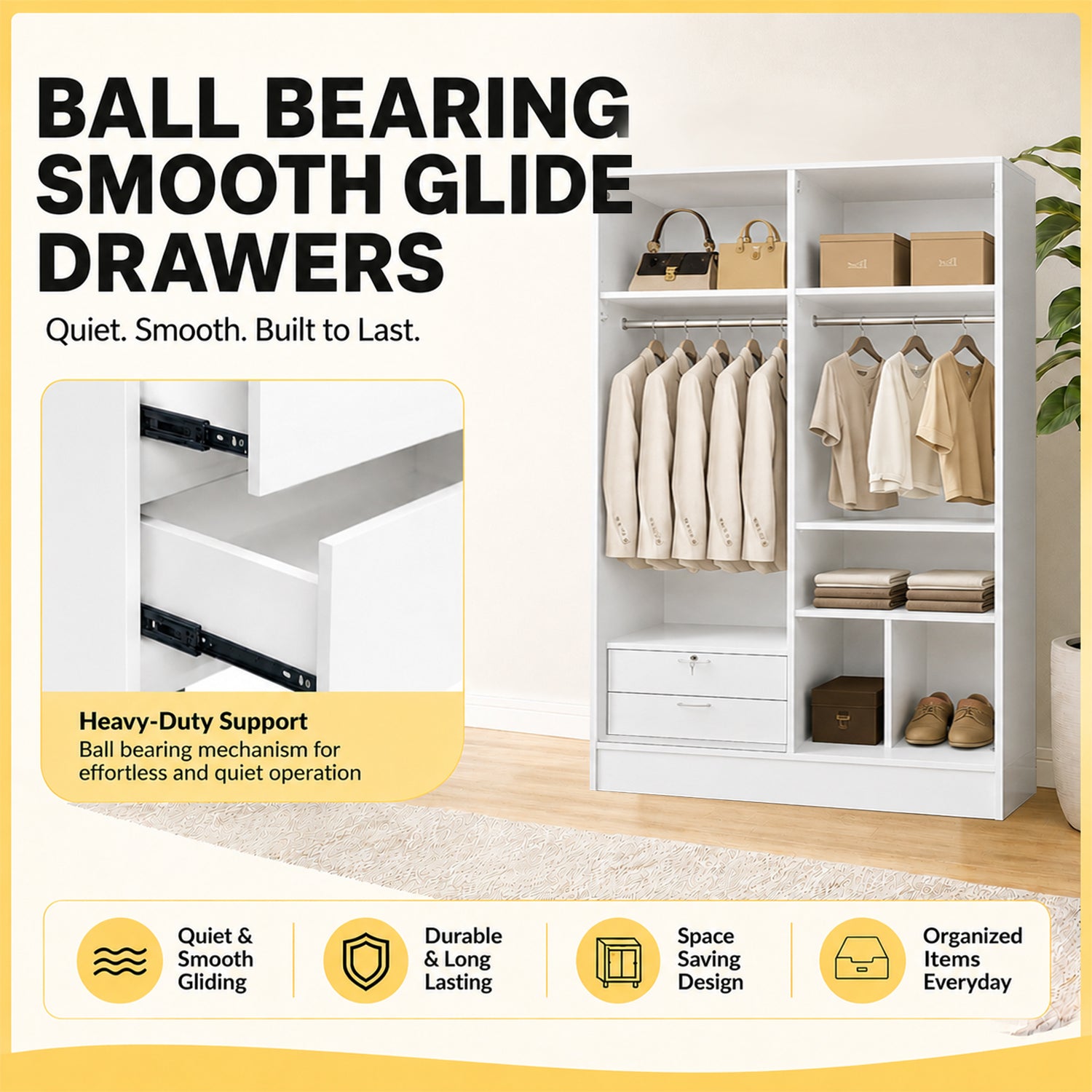 Merel 4-Doors Wardrobe CARB-P2 Certified Board with Internal Drawers and Top Cabinet