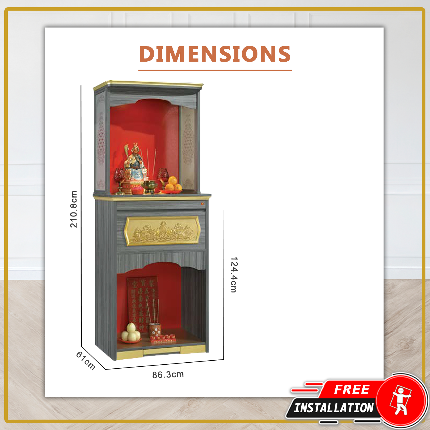 Bret Oriental Altar Table with Top Altar Cabinet Fire Resistant Altar Cabinet