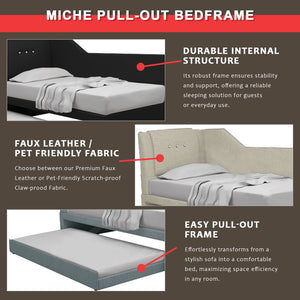 Miche Single/Super Single Pull-Out Bed Frame in Faux Leather or Pet-Friendly Fabric