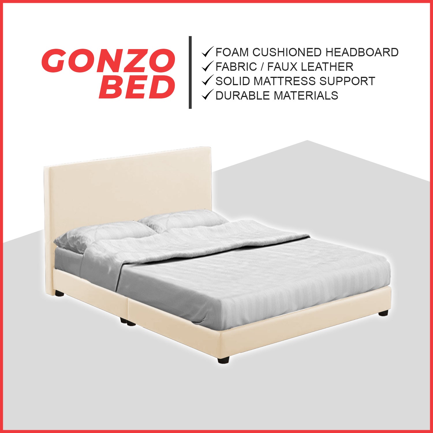 Gonzo Divan Bed Frame Fabric / Faux Leather Colour Options - All Sizes Available