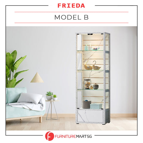 Image of Frieda Series Model B Display Cabinet Marble Design in Marble White