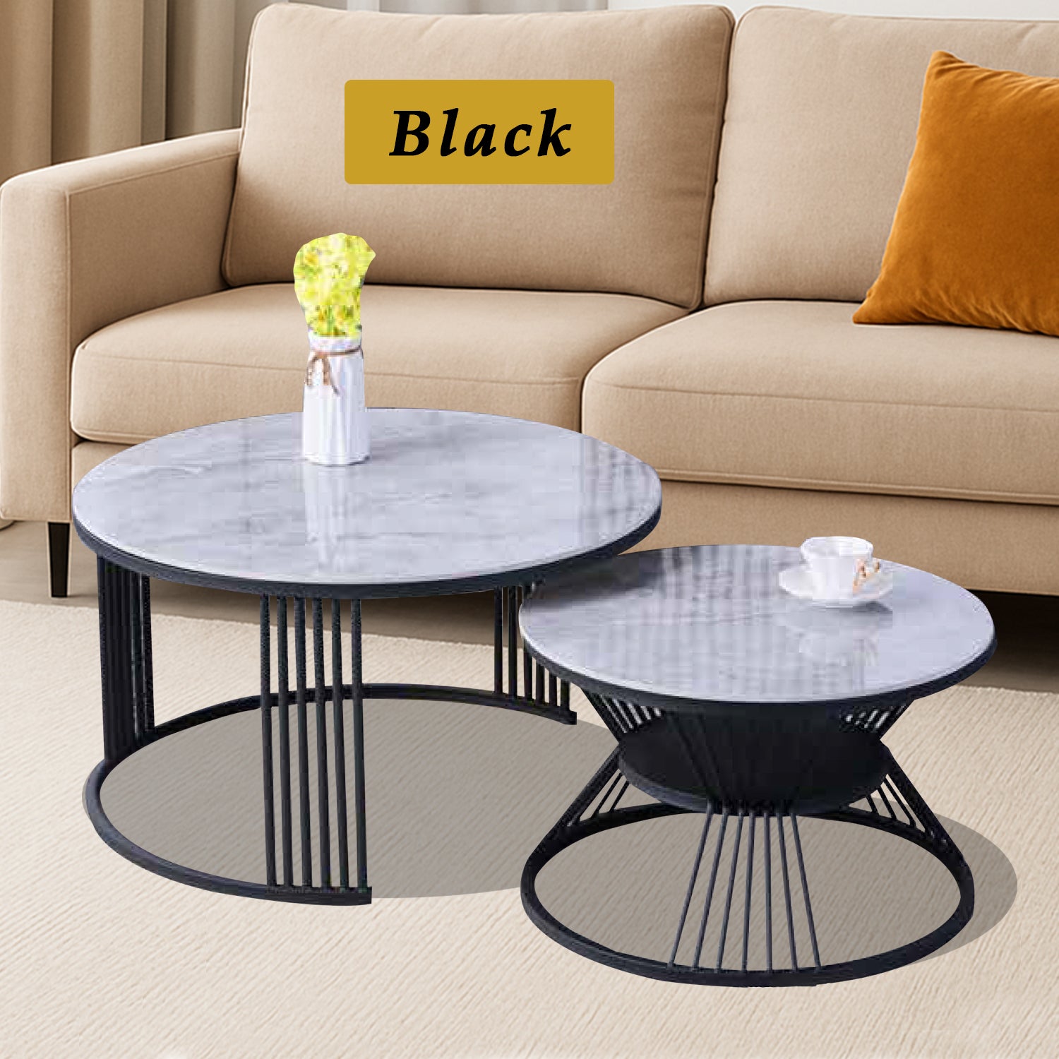 Rylee 2-Piece Center Coffee Table Heat Resistant Glossy Ceramic Top