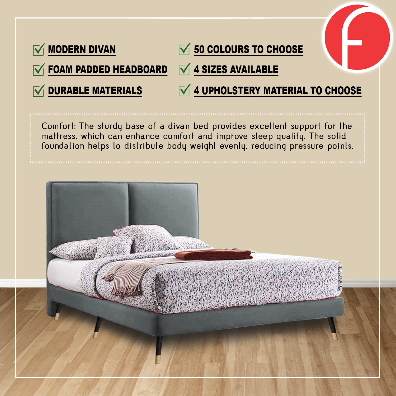 Newlin Divan Bed Frame w/ Mattress - PetFriendly Scratch Resistant Material -All Sizes