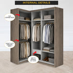Ansan Sliding Door Corner Wardrobe with Top Compartment with Drawer w/ Lock in 3 Colour