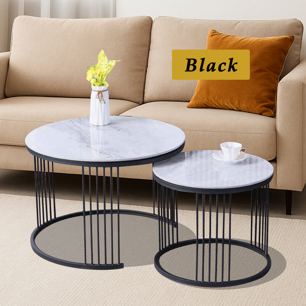 Qiana 2-Piece Center Coffee Table Heat Resistant Glossy Ceramic Top