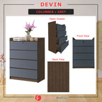 Devin Series Premium Chest of 4 Drawers Collection Full Laminated Back Panel in 6 Colours