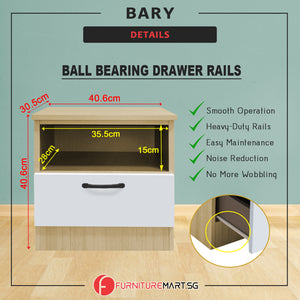 Bary Premium Bedside Table 1-Drawer Full Laminated Back Panel in 6 Colours