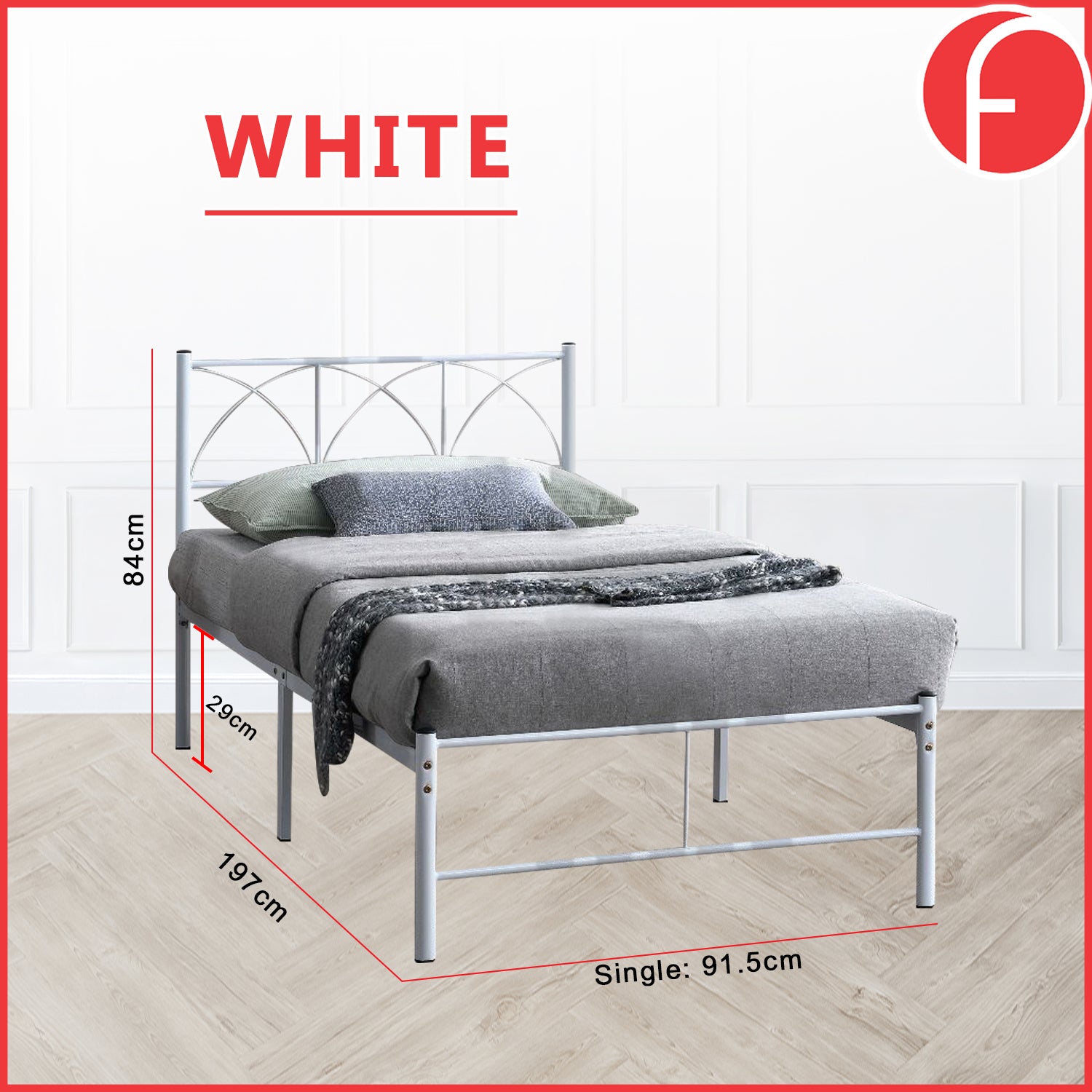 Jenie Single Size Metal Bed Frame in White, Black - W/ Mattress Option
