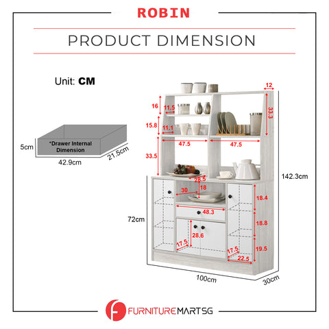 Image of Robin Kitchen Cabinet Multiple Storage in Ivory & White Colour