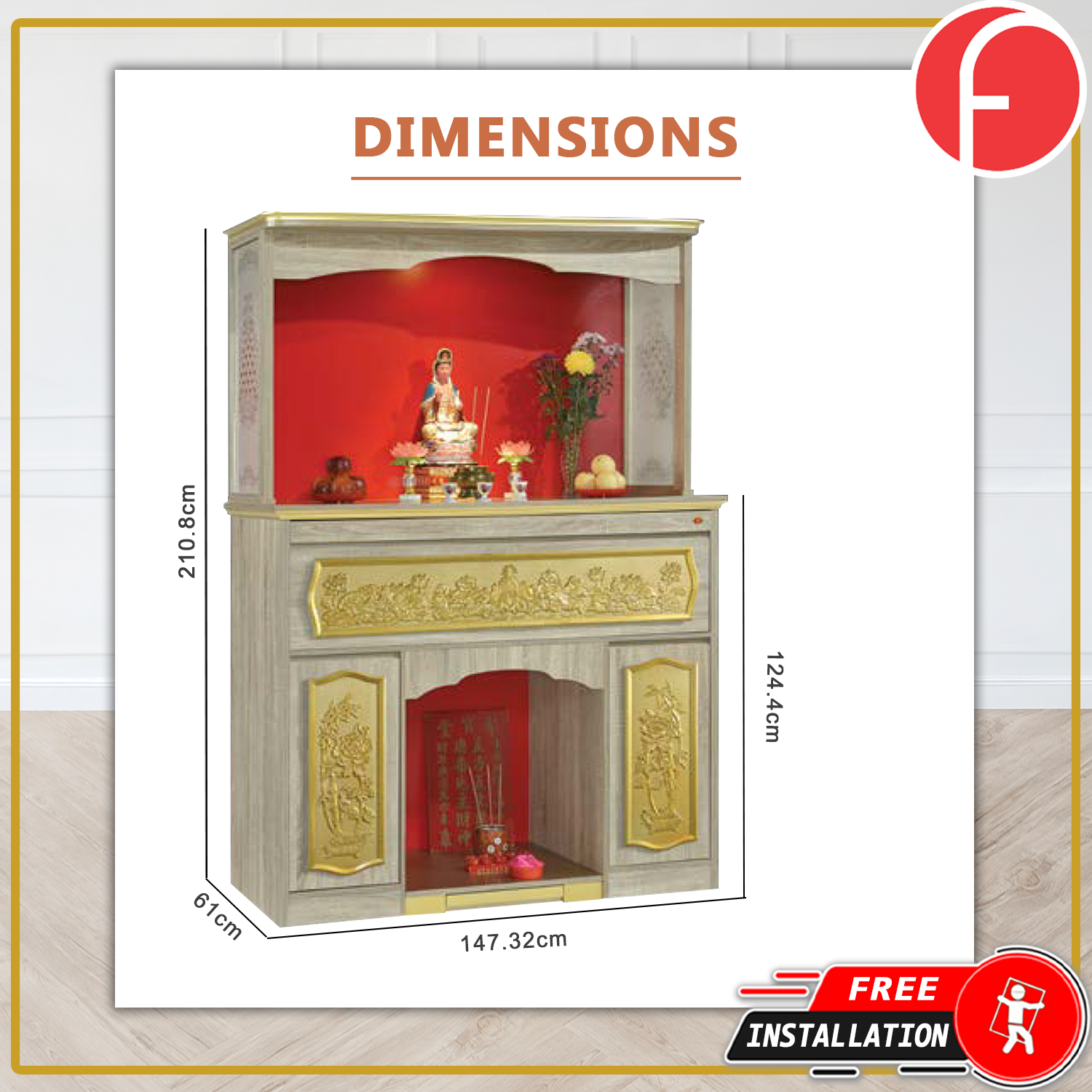 Jen Oriental Altar Table with Top Altar Cabinet Fire Resistant Altar Cabinet
