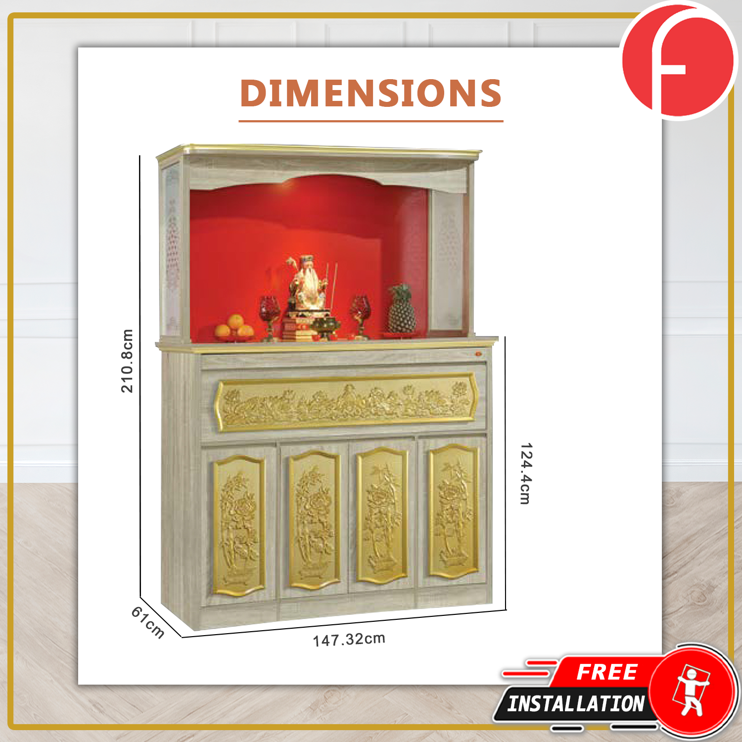 Jessi Oriental Altar Table with Top Altar Cabinet Fire Resistant Altar Cabinet