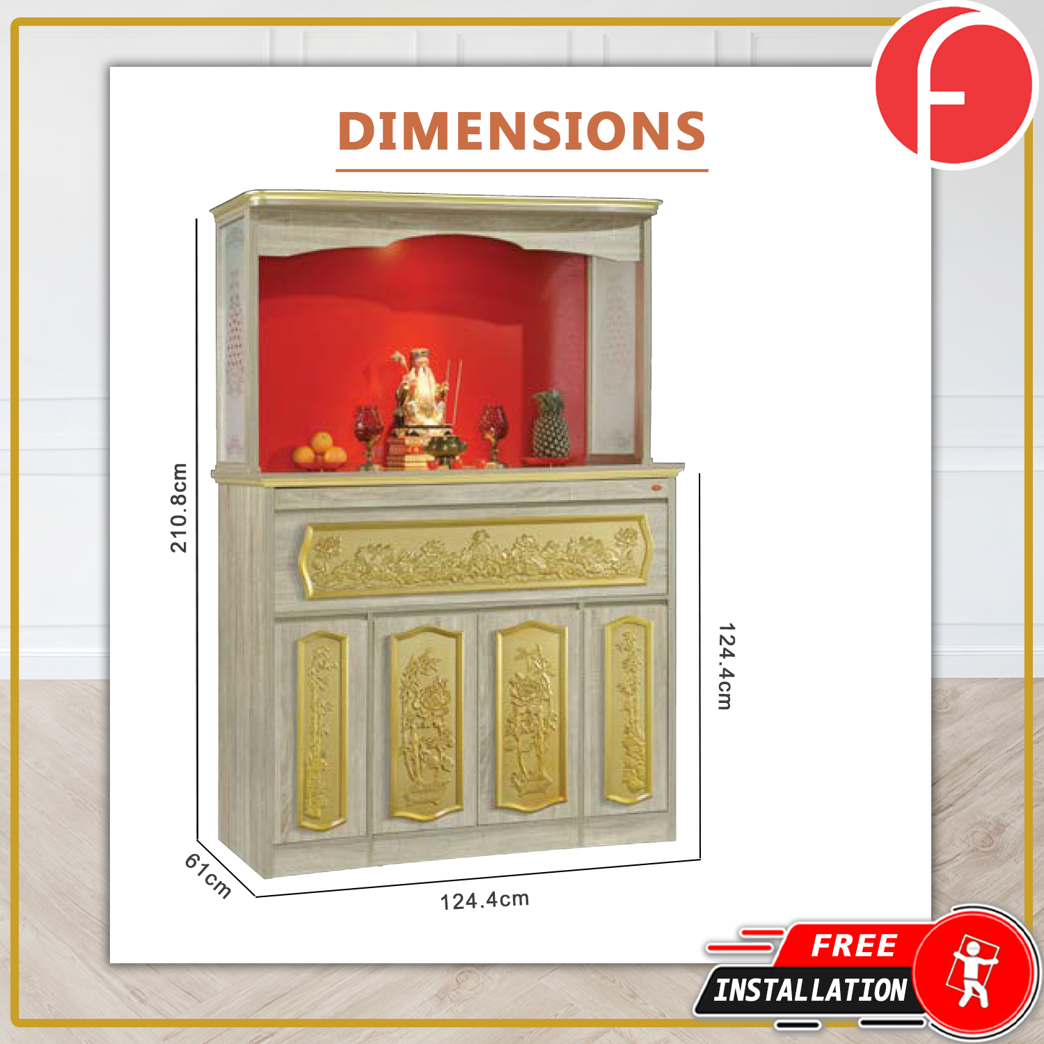 Dakota Oriental Altar Table with Top Altar Cabinet Fire Resistant Altar Cabinet