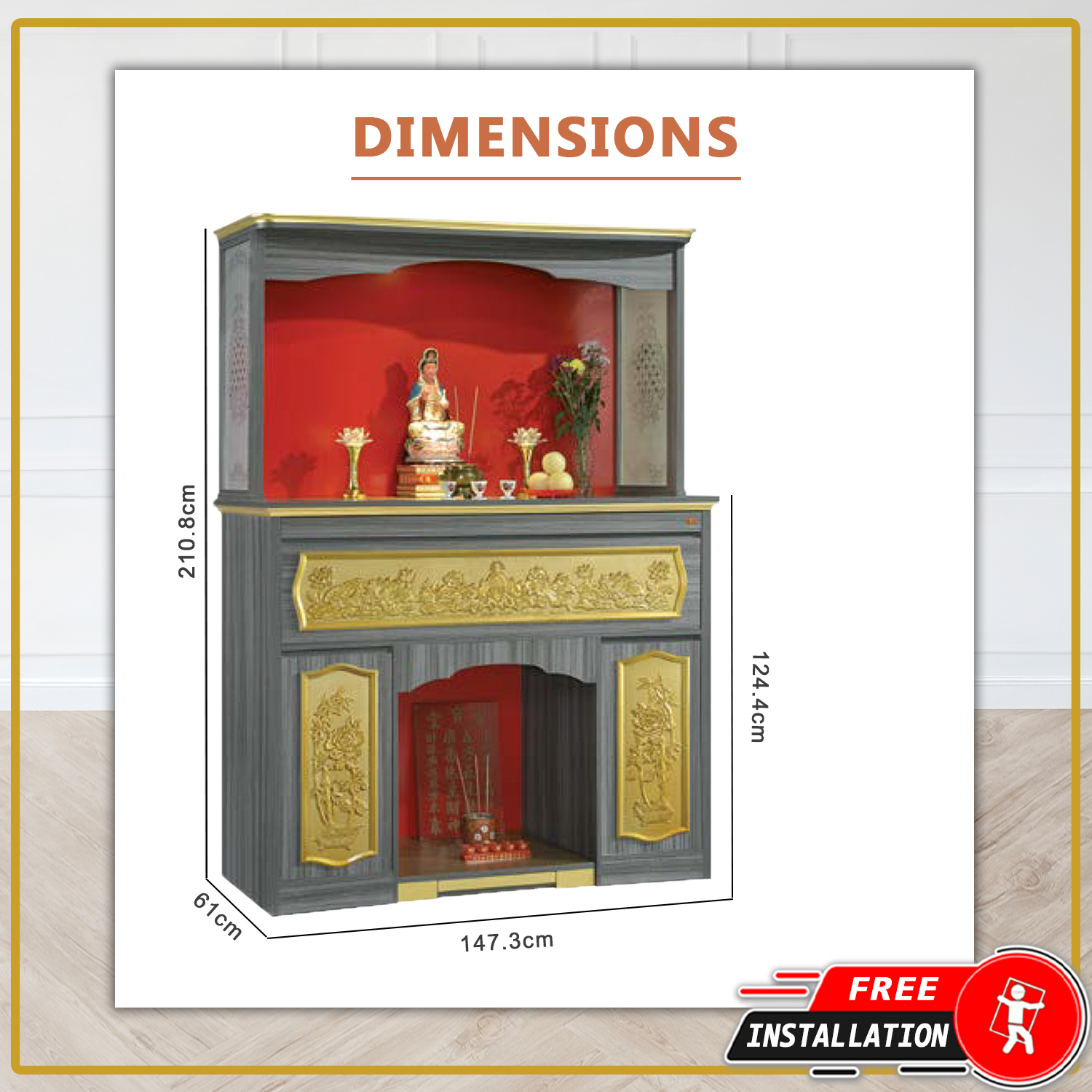 Lala Oriental Altar Table with Top Altar Cabinet Fire Resistant Altar Cabinet