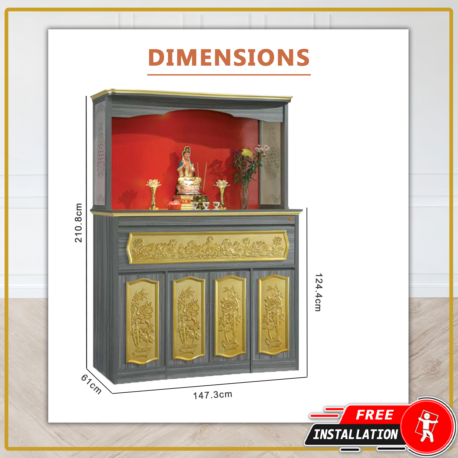Nanci Oriental Altar Table with Top Altar Cabinet Fire Resistant Altar Cabinet