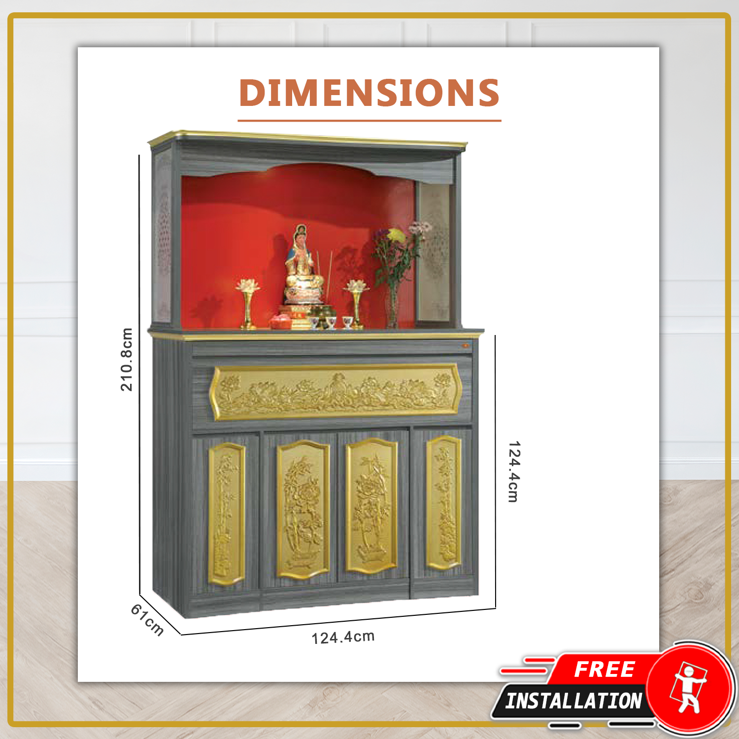 Marciano Oriental Altar Table with Top Altar Cabinet Fire Resistant Altar Cabinet