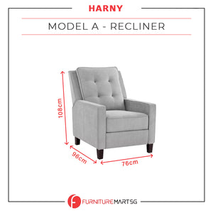 Harny 1-Seater Reclining Sofa in Grey Fabric