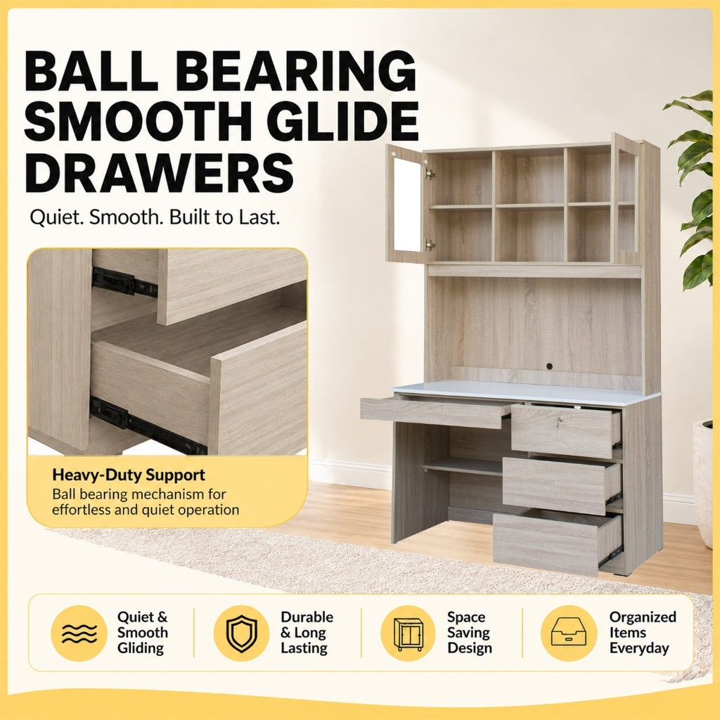 Tonee Writing Table/ Study Desk with Drawers w/ Lock and Shelf CARB-P2 Certified Board