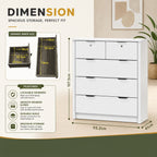 Flori 5-Drawers CARB-P2 Certified Board Chest of Drawers Full Laminated Back Panel