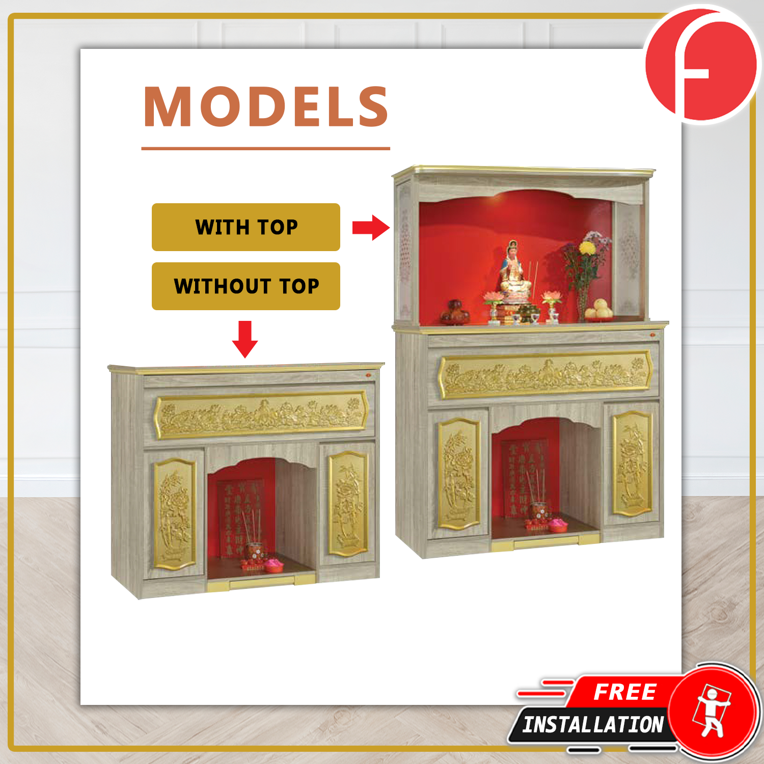 Jen Oriental Altar Table with Top Altar Cabinet Fire Resistant Altar Cabinet