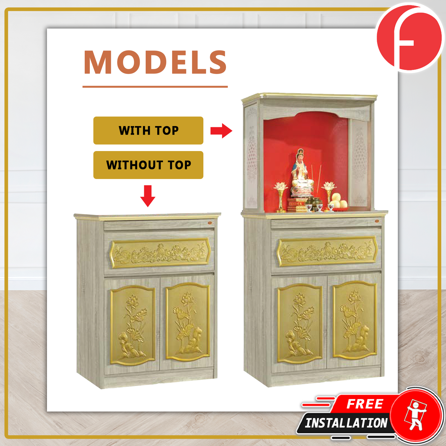Demi Oriental Altar Table with Top Altar Cabinet Fire Resistant Altar Cabinet
